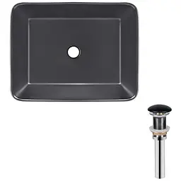 Умивальник Qtap Tern накладний прямокутний 475x370x140 мм Black matt + донний клапан PU03, Чорний матовий
