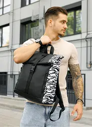 Чоловічий рюкзак Sambag Roll Top One чорний принт "Zebra" 41 х 30 х 16 см (24208146m) - мініатюра 2