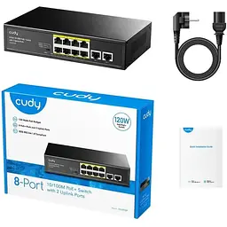 Комутатор Cudy FS1010P, 8 портовий 10/100M PoE+ Switch with 2 Uplink Ports 120W (FS1010P)
