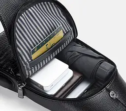 Сумка слінг чоловіча нагрудна чорна під крокодила з портом USB 486Ч - мініатюра 6