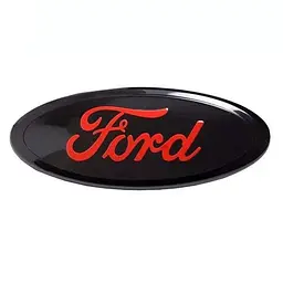 Емблема передня Ford чорна + напис червоний 230х90 мм пластик (на скотчі + 3 направляючі)