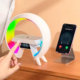 Акумуляторний нічник XM-X63 RGB з годинником, бездротовою зарядкою та Bluetooth колонкою (Білий) - мініатюра 6