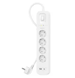 Мережевий фільтр-подовжувач Belkin Surge Protections SRB001VF2M-V2 White, 2 м, 4хТип F, 3x1.5мм кв, 16 А, USB-A/USB-C 18 Вт - мініатюра 2