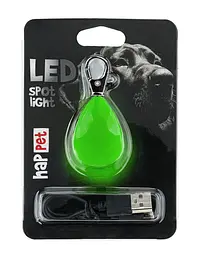 Світлодіодний LED-маячок Happet «Діамант» з USB для собак та котів, зелений (LE06)