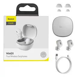 Навушники BLUETOOTH Baseus WM01 Encok TWS 5Hours, BT5.0, 40mAh/300mAh| (NGWM01-04) white - мініатюра 3