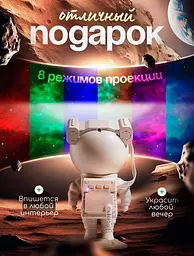Нічник проектор Космонавт 25 см з пультом, 8 режимів туманностей, лампа зі швидким налаштуванням яскравості білий (AstrBIG25см) - мініатюра 6