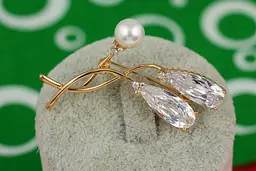 Брошка Xuping Jewelry гілочка з двома каменями і перлами золотиста