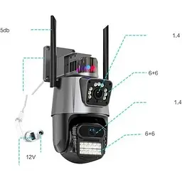 Вулична охоронна поворотна Wi-Fi камера Baellerry Dual Lens Zoom 8MP сирена, зум, віддаленим доступом онлайн - мініатюра 2