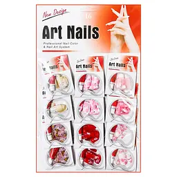Нігті накладні кольорові з малюнком та камінчиками упаковка 12 шт. Art Nails №16