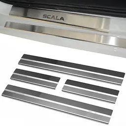 Накладки на пороги для Skoda Skala 2019- Нержавіюча сталь із загином та Логотипом 4 шт (Premium P-SK18)