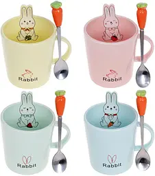 Кружка фарфорова "Rabbit" з кришкою та ложкою Bona Ø9 см kuh0009763 - мініатюра 2