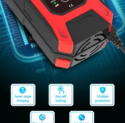 Автомобільний зарядний пристрій Foxsur FBC1207D 12V/7А Автоматичний імпульсний з функцією відновлення Red (19426) - мініатюра 4