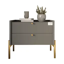 Тумба приліжкова LION Wood з двома шухлядами Антрацит (золоті ножки) (LION-041334) ТОП