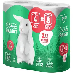 Туалетний папір Grite White Rabbit 3 шари 300 відривів 4 рулони (4770023351934)