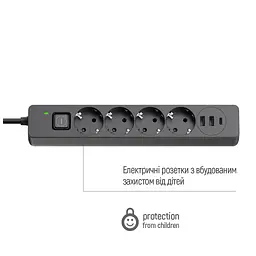 Мережевий фільтр живлення ColorWay CW-CHE435PDB, 4 розетки/3USB 5M (CW-CHE435PDB) - мініатюра 8
