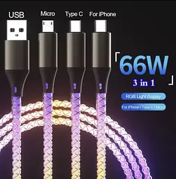 Зарядний пристрій No Brand 3в1 USB to Lightning/Type-c/Micro USB 1 м White (V4T-0031-98) - мініатюра 2