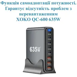 Зарядний пристрій XoKo 2xUSB-C PD3.1 140W + 2xUSB-C PD100W + 1xUSB-C PD65W + 3xUSB QC30W GaN (QC-600) - мініатюра 6
