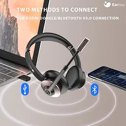 Навушники Earbay Bluetooth з мікрофоном, бездротові навушники з мікрофоном і шумозаглушенням, бездротові навушники з USB-ключем - мініатюра 2