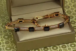 Браслет Xuping Jewelry дві дорожки із чорними прямокутниками 17 см 6 мм золотистий