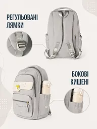 Підлітковий шкільний рюкзак 43×30×18 см для навчання та міста, 2 відділення, 2 передні кишені й антивор, сірий (49676342) - мініатюра 9
