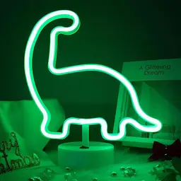 Неоновий нічник Динозавр, світильник, USB, живлення через PowerBank та батарейки, зелений (WLS-QX-NH2400G)