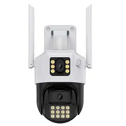 Бездротова WiFi вай фай камера вулична поворотна 2 камери 3mp+3mp IP66 повнокольорове нічне бачення UKC PTZ P12 ICSEE