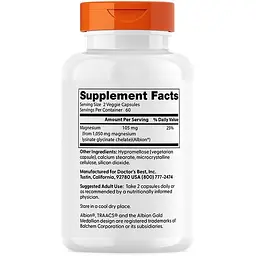 Магній 100% хелатний лізінат-гліцинат Doctor's Best High Absorption Magnesium Lysinate Glycinate 100% Chelated 105 мг 120 капсул (DRB-00565) - мініатюра 2