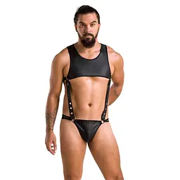 Чоловіче шкіряне боді Passion 056 ADAM S/M Black, заклепки - мініатюра 3