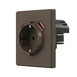 Розетка одинарна із заземленням USB-A+C 20W мокко VIDEX NOTA (VF-NT-SK1GUC-BR) VIDEX (28885-000) - мініатюра 1