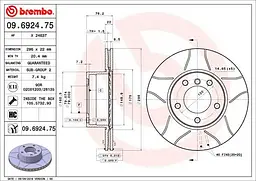 Диск гальмівний вентильований Bmw 5 95-04р Brembo (09.6924.75) - мініатюра 2