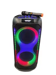 Колонка акумуляторна портативна 2x8" PartyBox 80Вт з радіомікрофоном караоке акустична система LED RGB підсвічування USB/BT/FM/TWS UKC E-881 - мініатюра 3