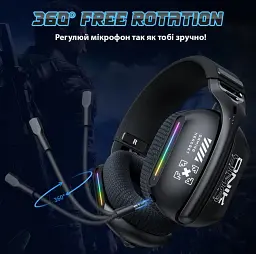 Бездротові ігрові навушники Onikuma GT808 геймерська Bluetooth гарнітура з мікрофоном та RGB Black (19118) - мініатюра 11