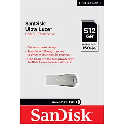 USB флеш-накопичувач SanDisk Ultra Luxe 512GB USB-A 3.1 Silver (SDCZ74-512G-G46) [122144] - мініатюра 5