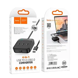 Hub адаптер Hoco Easy 4-in-1 converter HB31 (Usb to Usb2.0x4) 120 см - мініатюра 2