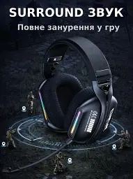 Бездротові ігрові навушники Onikuma GT808 геймерська Bluetooth гарнітура з мікрофоном та RGB Black (19118) - мініатюра 6