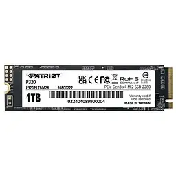 Твердотільний накопичувач SSD 1Tb, P320, PCI-E 3.0 x4, M.2 2280, 3D TLC, 3000/2200 МБ/с Patriot teh0019785