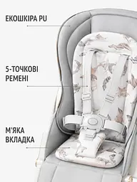 Стільчик-трансформер для годування 3 в 1 із коліщатками, столиком і нахилом спинки 1-4 років біло-сірий (3774286133) - мініатюра 4