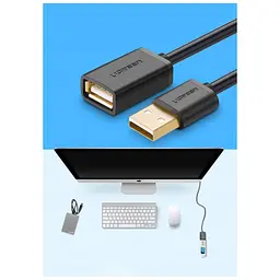 Дата кабель USB 2.0 AM/AF 1.5m US103 black Ugreen (10315) - мініатюра 2