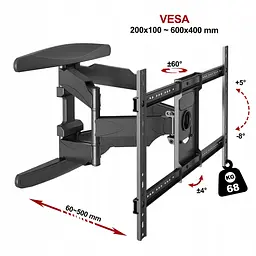 Настінне кріплення для телевізора V-Star S65 для діагоналей 55"-85", кронштейн під тв на стіну - мініатюра 7