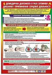 Плакат. Домедична допомога в разі зупинки дихання і припинення серцевої діяльності