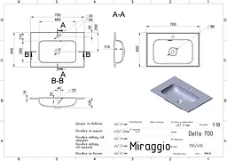 Умивальник Miraggio Della 700 mirastone black 0000804, Чорний матовий - мініатюра 2