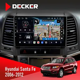 Штатна магнітола Hyundai Santa Fe 2006-2012 Decker D9-011 4x64, DSP, 4G, 360 Decker (НФ-00005771)