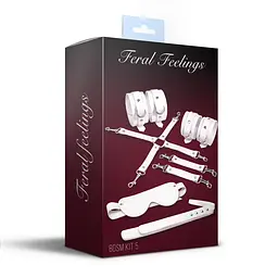 Набір Feral Feelings BDSM Kit 5 White, наручники, поножі, хрестовина, маска, падл - мініатюра 2