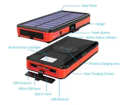 Сонячний зарядний пристрій Solar panel (5 панелей по 8W) VerWireless Charging 20000mAh (PN-W09) - мініатюра 6