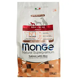 Сухий корм Monge Dog Mini Adult, для дорослих собак маленьких порід, лосось з рисом, 2,5 кг - мініатюра 2