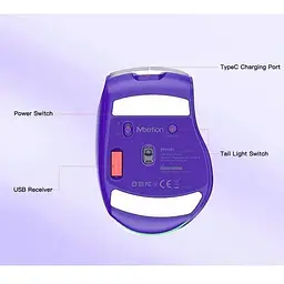 Комп'ютерна миша BTM001 RGB підсвічування 2400 DPI 7 кнопок USB 2.4G бездротова ігрова White-purple - мініатюра 9