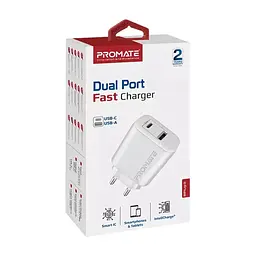 Зарядний пристрій Promate 17W USB-C + USB-A (biplug-2.white) - мініатюра 2
