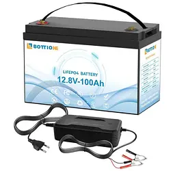 Акумуляторна батарея для ДБЖ, інвертора LiFePO4 Bottione 12,8 В 100 А·год BMS 1280 Вт·год із зарядним пристроєм - мініатюра 1