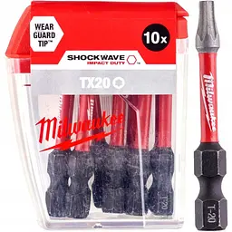 Біта SHOCKWAVE MILWAUKEE, TX20, 50мм, (10 шт), пластикова коробка