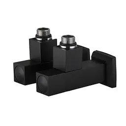 Набір кран напівоборотний кутовий з американкою Solomon Lux 1/2″ Cube Black 8888 (2шт.) 000021912 - мініатюра 2